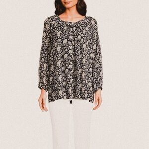 Talisman navy Moon River Boho Raglan Long Sleeve top S/M NWT